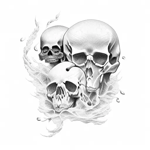 Death and children in fire tattoo design idea