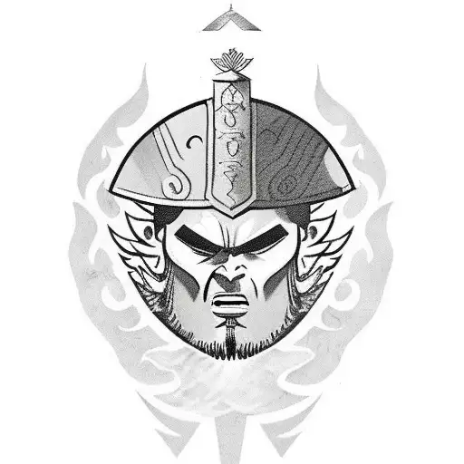 angry godly gladiator with Maximus helmet  tattoo design idea