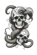 snakes wrapping around skulls surrounded tattoo design idea