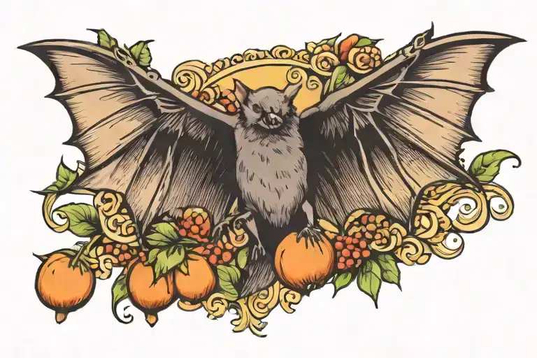 fruit bat with wings extended arm reaching tattoo design idea