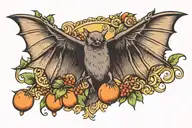 fruit bat with wings extended arm reaching tattoo design idea
