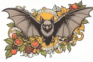 fruit bat with wings extended arm reaching tattoo design idea