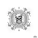 A dotwork tattoo of a vinyl record with the image of a skull and crossbones in the center tattoo design idea