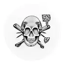 A dotwork tattoo of a vinyl record with the image of a skull and crossbones in the center tattoo design idea