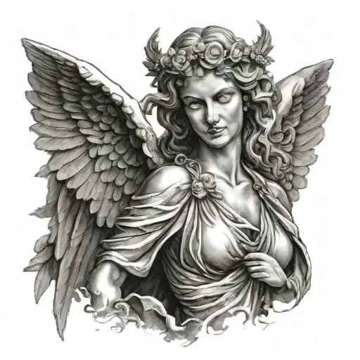 Women Angel Statue tattoo design idea