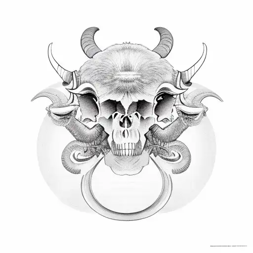 year of the monkey, monk with staff and goat skull tattoo design idea