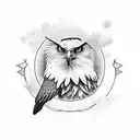 an eagle representing order fighting for an olive branch representing peace against an owl representing knowledge tattoo design idea