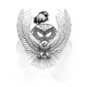 an eagle representing order fighting for an olive branch representing peace against an owl representing knowledge tattoo design idea