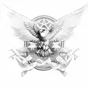 an eagle representing order fighting for an olive branch representing peace against an owl representing knowledge tattoo design idea