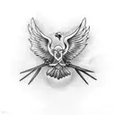 an eagle representing order fighting for an olive branch representing peace against an owl representing knowledge tattoo design idea