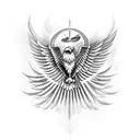 an eagle representing order fighting for an olive branch representing peace against an owl representing knowledge tattoo design idea