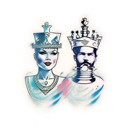 Chess Queen and Chess King together tattoo design idea