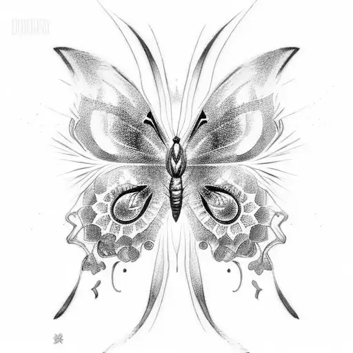 sun, butterfly, green rainbow  tattoo design idea
