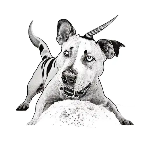  tatto with a Brindle and white bull terrier that can also represent traveling around the world on a van and by ocean on tattoo design idea