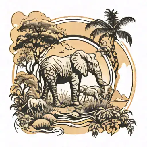 safari scene tattoo design idea