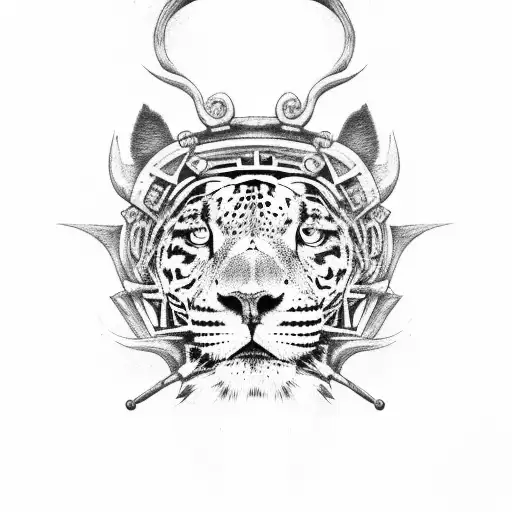ancient warrior with a jaguar's head as a hamlet  tattoo design idea
