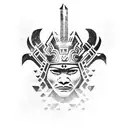 Create a stencil of a Mayan warrior in battle, wearing a jaguar helmet to symbolize strength and courage tattoo design idea