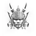 Create a stencil of a Mayan warrior in battle, wearing a jaguar helmet to symbolize strength and courage tattoo design idea