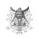 Create a stencil of a Mayan warrior in battle, wearing a jaguar helmet to symbolize strength and courage tattoo design idea