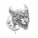 Create a stencil of a Mayan warrior in battle, wearing a jaguar helmet to symbolize strength and courage tattoo design idea
