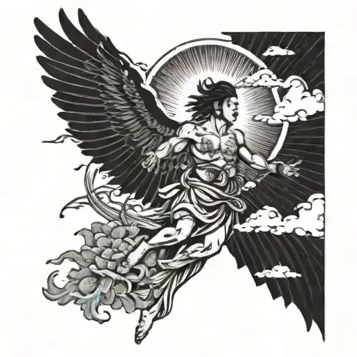 Icarus falls with the sun above tattoo design idea