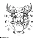 Design a minimalist tattoo of the zodiac signs Taurus and Capricorn together in the same design tattoo design idea