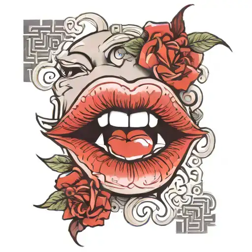 red lips with CT IN CHINESE tattoo design idea