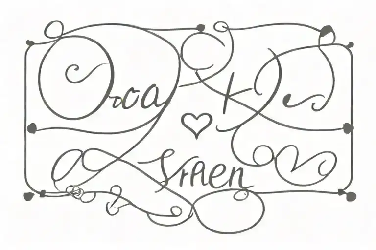 The names Raja and Sheen in cursive  with hearts on on either sides of the names and connecting them tattoo design idea
