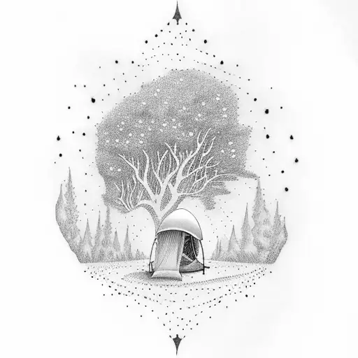 tent under a big tree tattoo design idea
