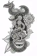 aztec serpent  head  flowers tattoo design idea