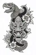 aztec serpent  head  flowers tattoo design idea