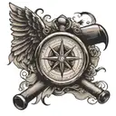 wings and baseball bat with compass  tattoo design idea