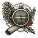 wings and baseball bat with compass  tattoo design idea
