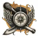 wings and baseball bat with compass  tattoo design idea