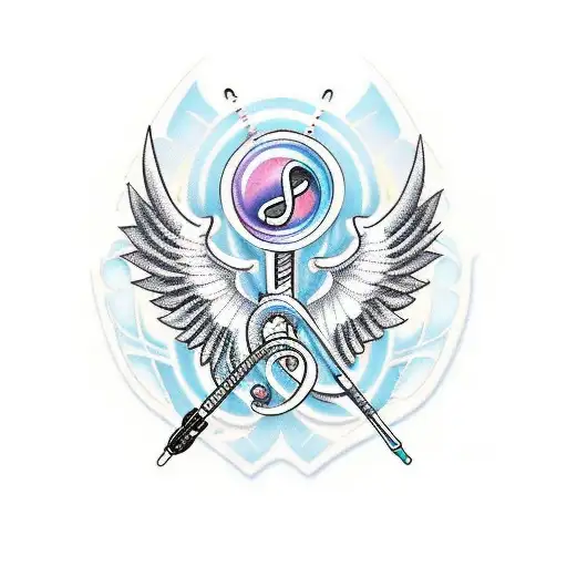 Treble clef shaped electric guitar with wings tattoo design idea