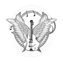 Treble clef shaped electric guitar with wings tattoo design idea