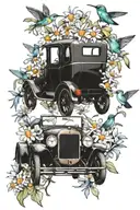   Hummingbirds and Model-T car and daisies and gardening and welding and cooking and painting tattoo design idea