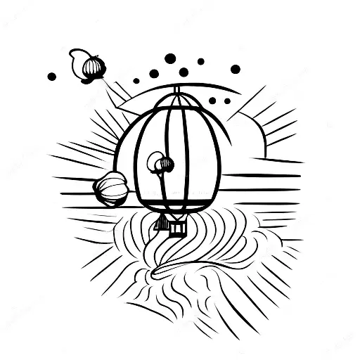 a red balloon is flying in the sky with a large garlic painted on it tattoo design idea