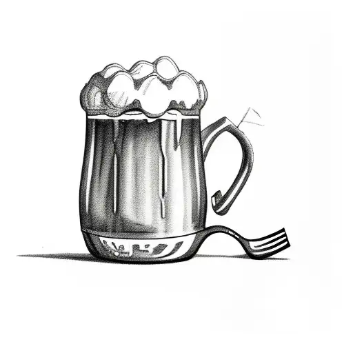 A sketch of a beer mug with cooking utensils inside tattoo design idea