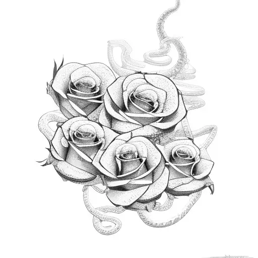 snake with roses  tattoo design idea