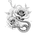 snake with roses  tattoo design idea