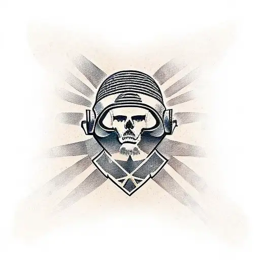 An army helmet adorned with African tribal patterns tattoo design idea