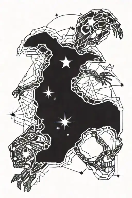 death evil Skeleton rabbit, stars background black tattoo design idea