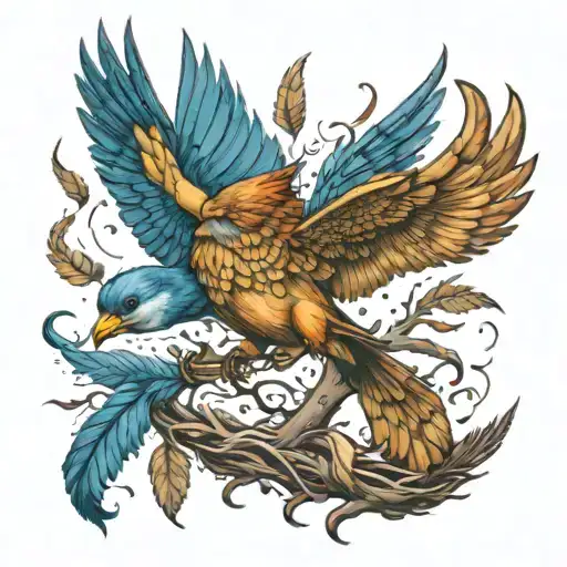 ramble on blue bird zoso icarus falling down my body trailing feathers as he goes  the song remains the same  tattoo design idea