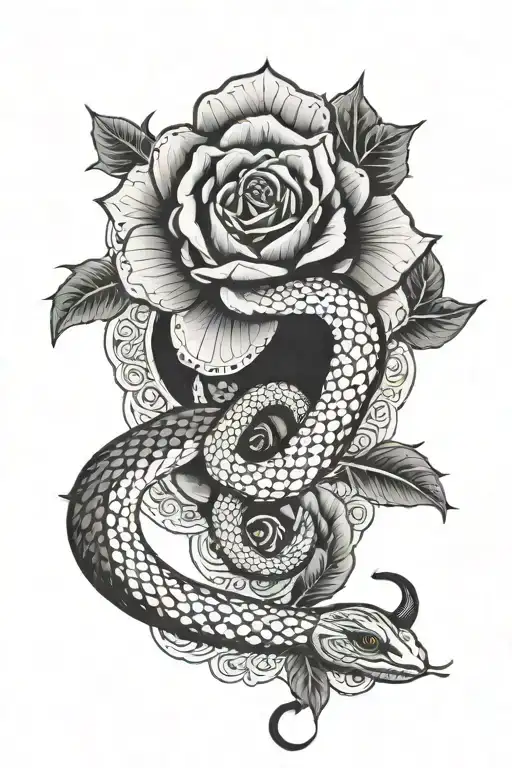Snake, mandala and rose tattoo tattoo design idea
