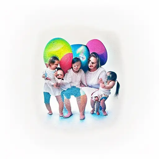 mama with three little children  tattoo design idea