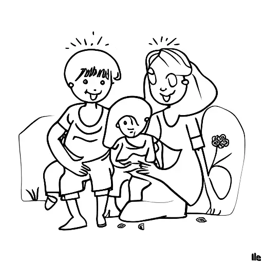 mom is sitting and hugging 3 small kids tattoo design idea