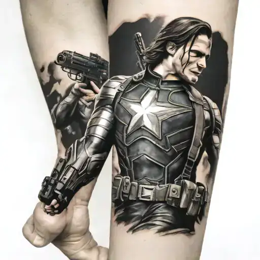 winter soldier arm star  tattoo design idea