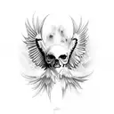  create a realistic black and white tattoo of a harpy eagle with a skull tattoo design idea