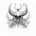  create a realistic black and white tattoo of a harpy eagle with a skull tattoo design idea